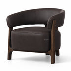Alderton Leather Chair in black with a curved back and solid ash timber frame.