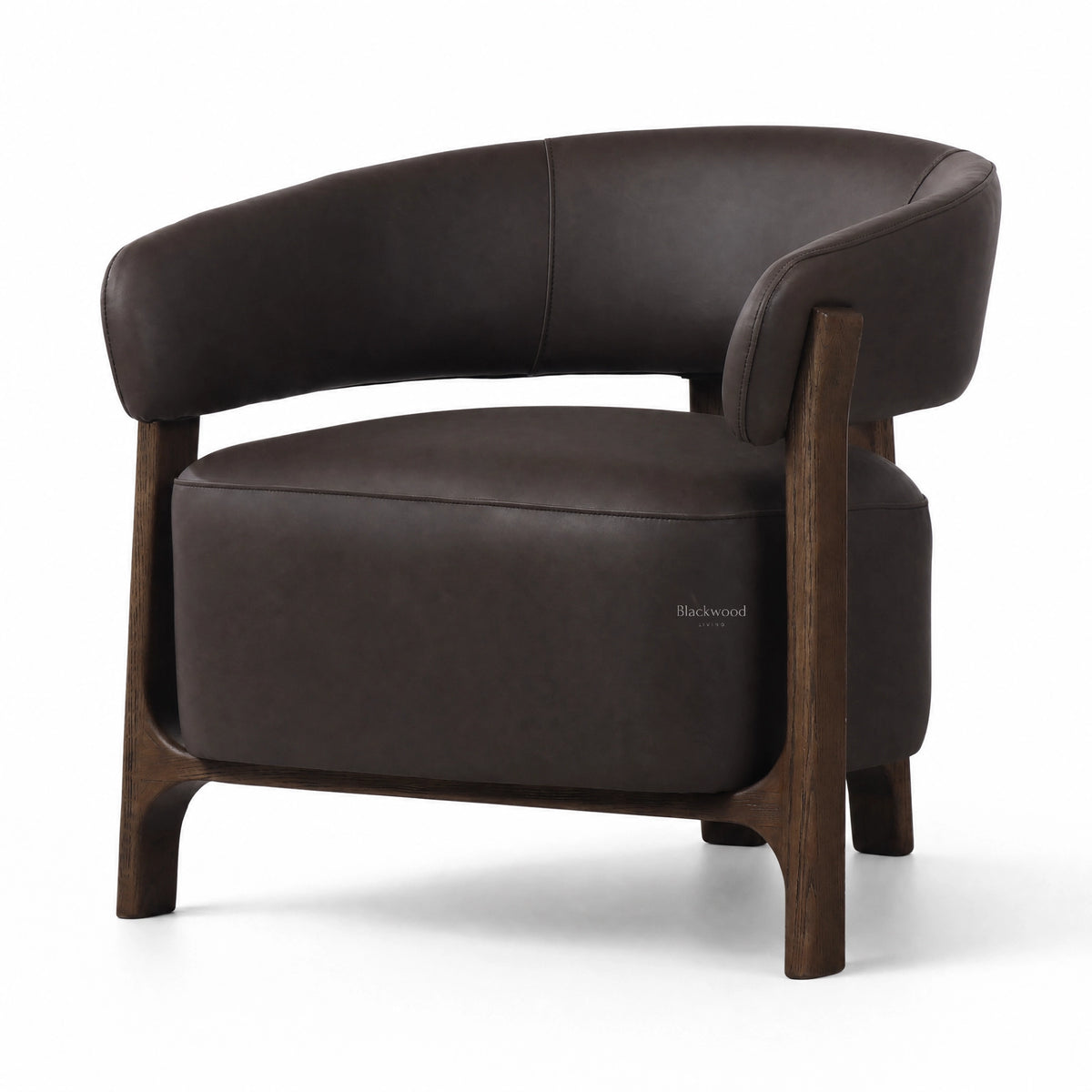 Alderton Leather Chair in black with a curved back and solid ash timber frame.