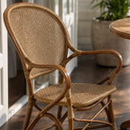 Sika® Rossini Rattan Armchair - Antique with curved frame and woven back.