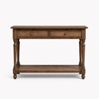 Bordeaux Hall Table in oak with natural grain, two front drawers and lower shelf, turned legs.