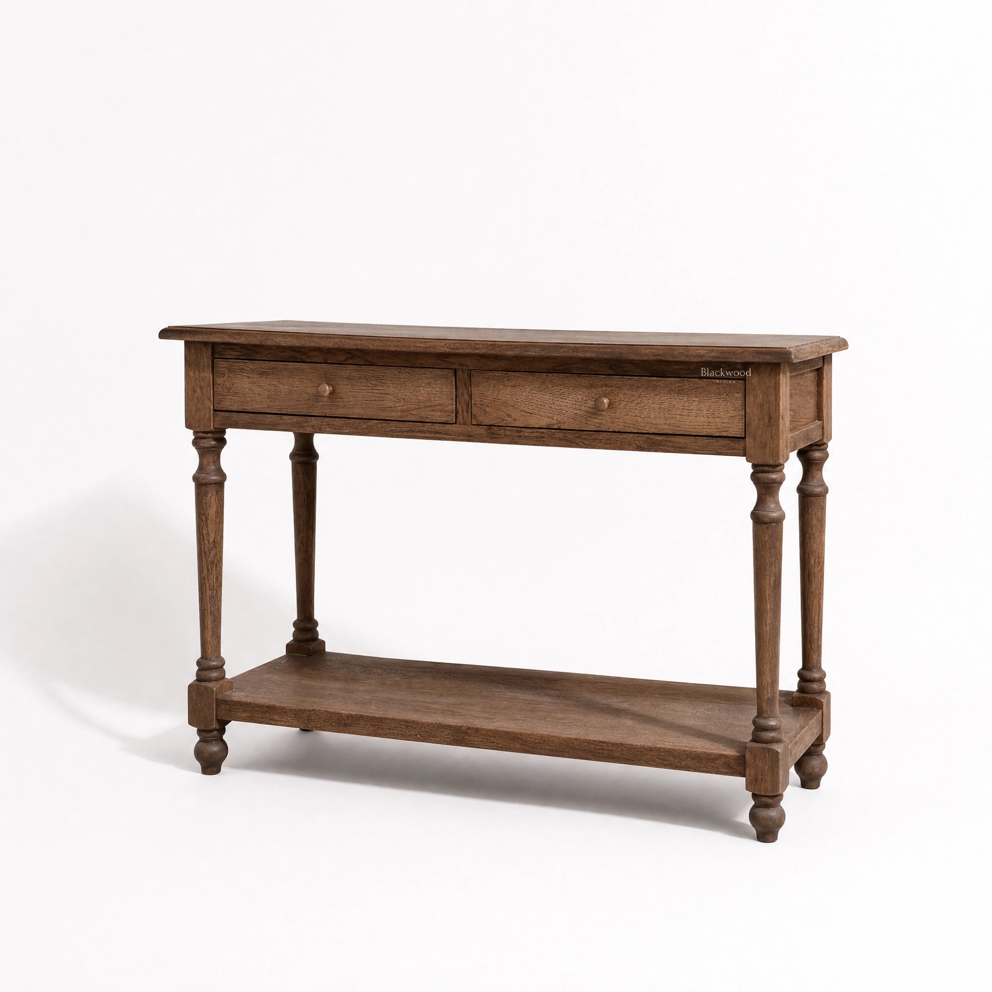 Bordeaux Hall Table in oak with two drawers, lower shelf, French Provincial style.