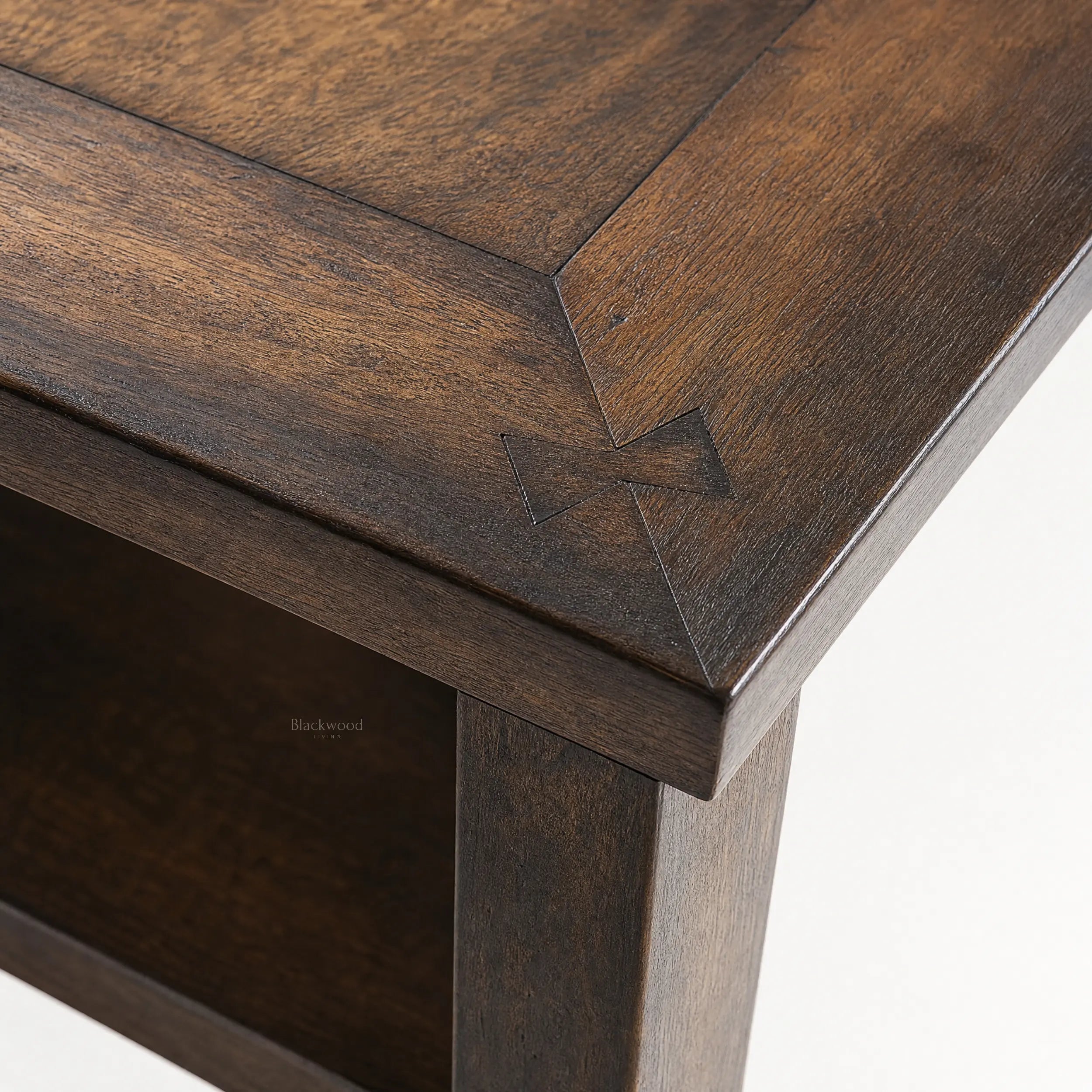 Marlborough Lamp Table in solid mango wood with a dark finish, beveled edges, and rich natural grain.