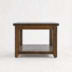Marlborough Lamp Table in solid mango wood with a dark finish, thick legs and a lower shelf.