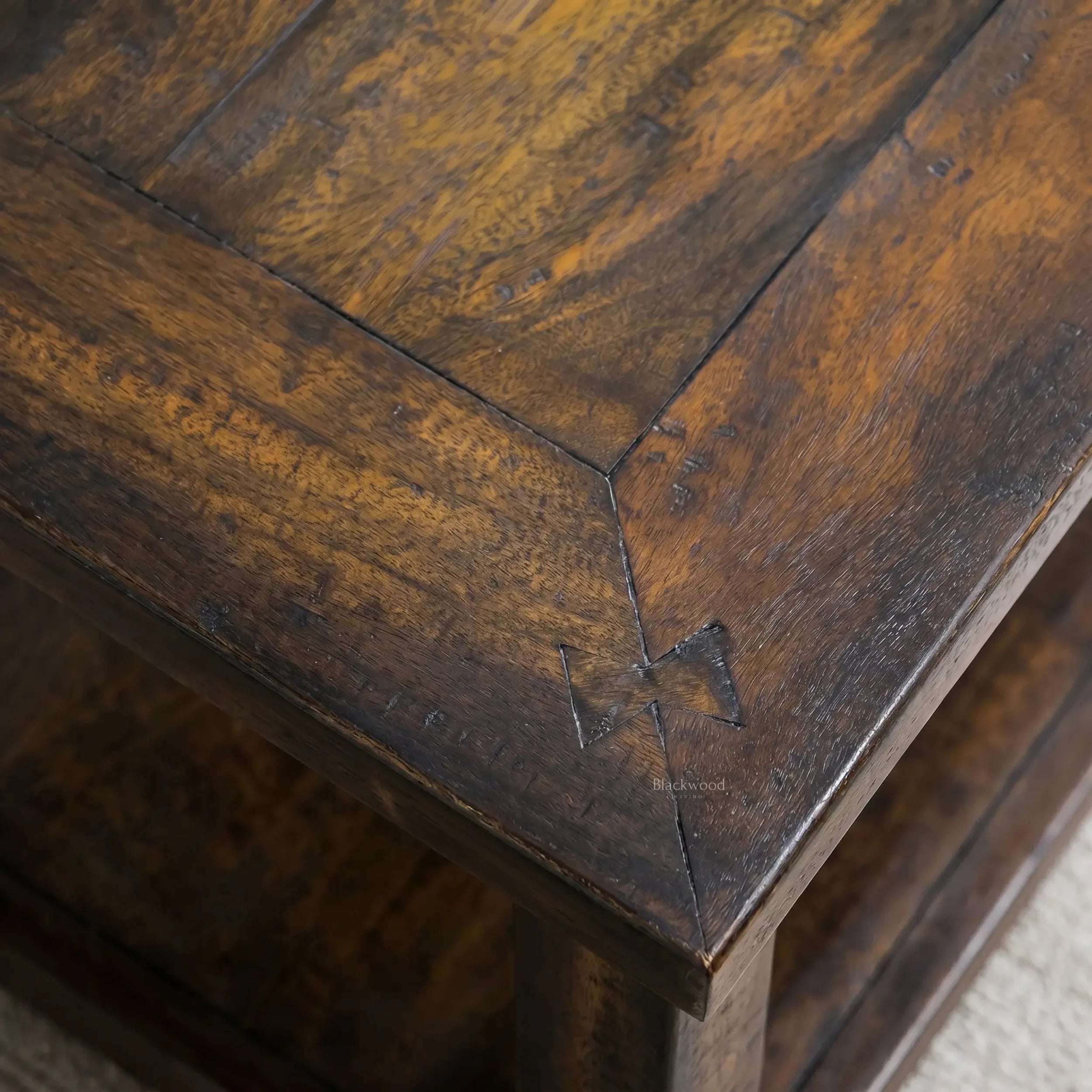 Marlborough Lamp Table solid mango wood top with warm, textured grain.