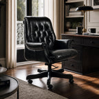 The Merchant Chair - Estate Black leather executive chair in a traditional study-inspired home office.