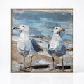 Harbour Watch: blue-toned coastal scene with layered textures and abstract boats on calm water, 80% handpainted finish.