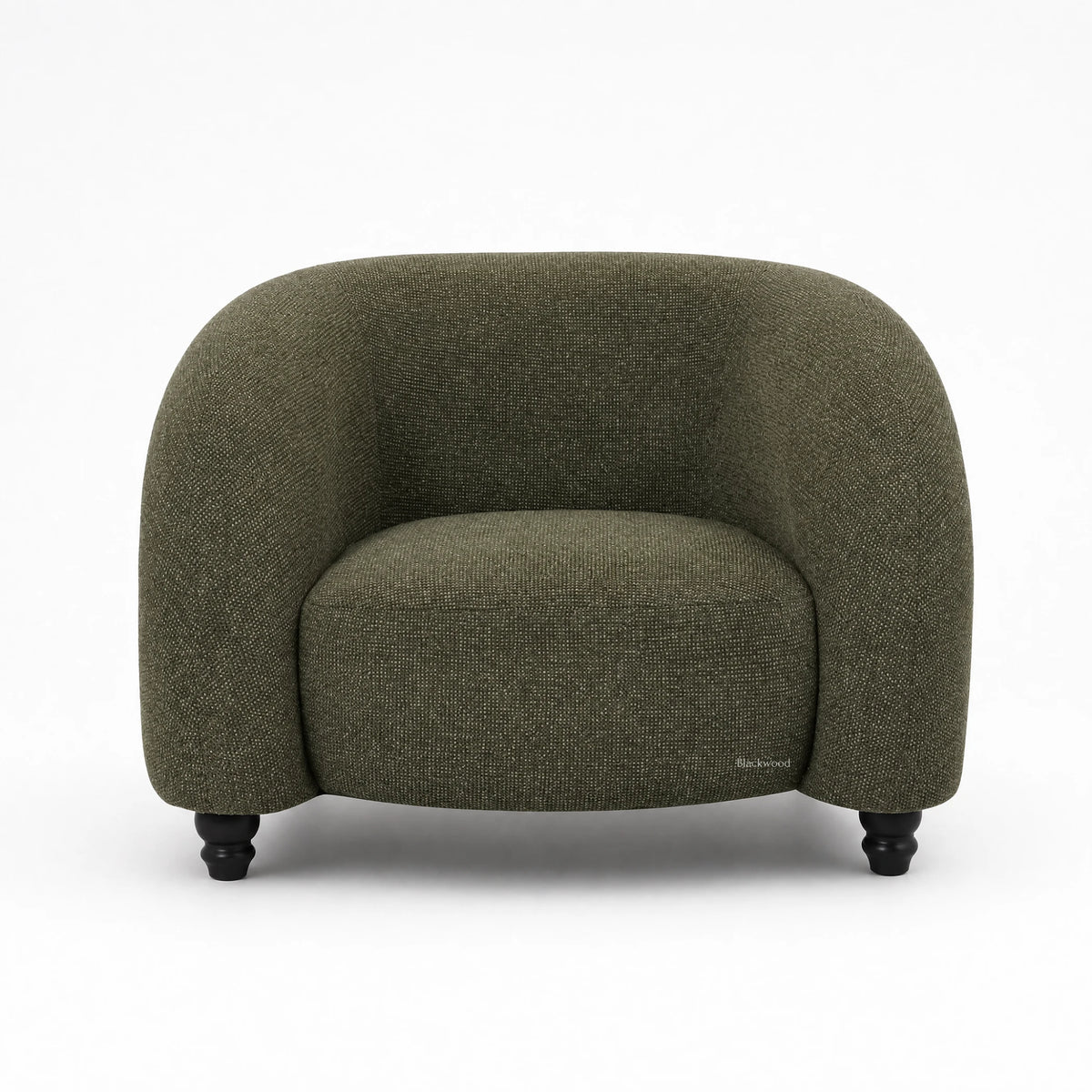 Parlour Chair with richly textured polymix fabric and solid beech feet, softly sculpted silhouette.