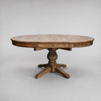 Woodland Extendable Dining Table, reclaimed elm, round form with time-worn texture for everyday gatherings.