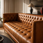 Wellington Club Sofa in rich leather with traditional button-tufted upholstery and timeless charm.
