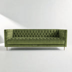 Wellington Club Sofa - Green Velvet with deep button tufting across the seat, back, and arms.