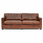 Grange Leather 3 Seat Sofa in warm brown South American top-grain leather, hand-finished for timeless library charm.