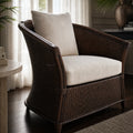 Havana Lounge Chair - Cacao, handwoven rattan with double-layer construction and beige cushion.