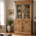 Alderly Wall Unit crafted from reclaimed pine with two glass doors featuring diamond lattice and aged timber texture.