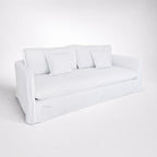Nantucket Slipcover 3-Seat Sofa in soft linen-cotton with grey pinstripes and matching cushions.