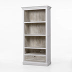 Whitehaven Bookcase in antique white mango wood with layered textures and open shelves.