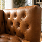 Wellington Club Sofa in rich leather with traditional button tufting and aged patina-ready finish.