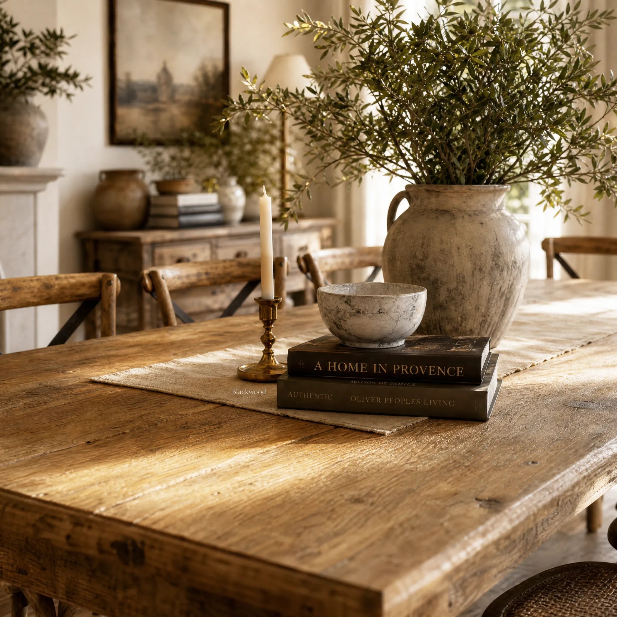 Provence Dining Table, 3m reclaimed elm, weathered finish with traditional turned legs.