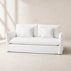 Nantucket Slipcover Sofa in soft linen-cotton with grey pinstripes, coastal-inspired comfort.