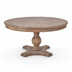 Round reclaimed elm dining table with cross base