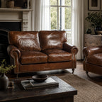 Antique finish Churchill two-seat sofa in premium South American top-grain leather