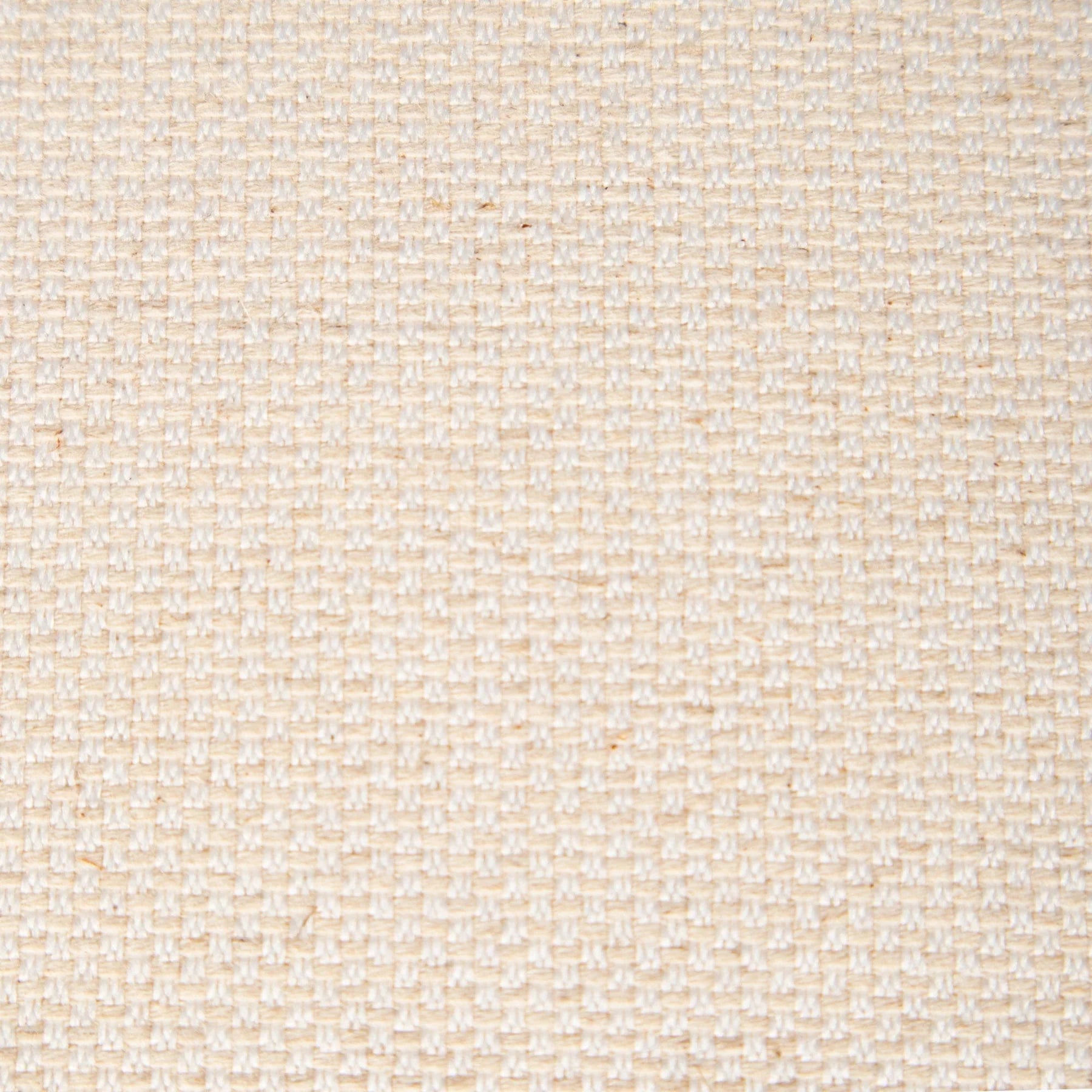Close-up of beige woven fabric with a subtle checkered texture.