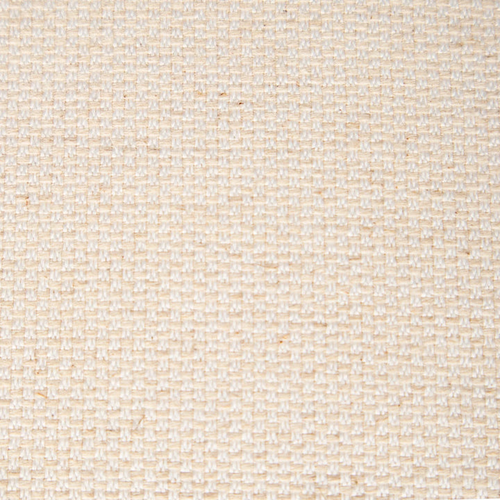 Close-up of beige woven fabric with a subtle checkered texture.