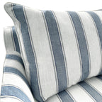 Newport Armchair in Mariner Blue Stripe linen-blend slipcover with tailored skirt and plush cushioning.