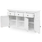 Bridgeport 3 Drawer Sideboard in white solid acacia with three top drawers and cabinet storage.