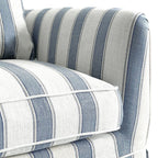 Newport Armchair in Mariner Blue Stripe with striped linen-blend slipcover and tailored skirt.